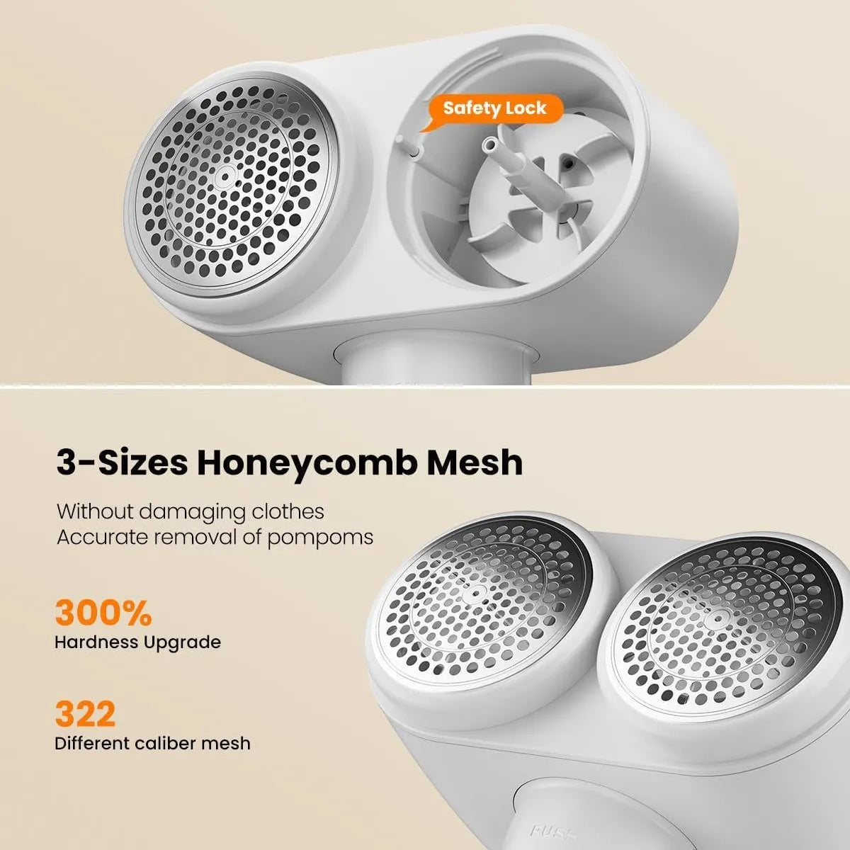 Dual-Head Electric Lint Remover - USB-C Rechargeable, LED Display, 6-Size Honeycomb Mesh(Purple) - Image 4