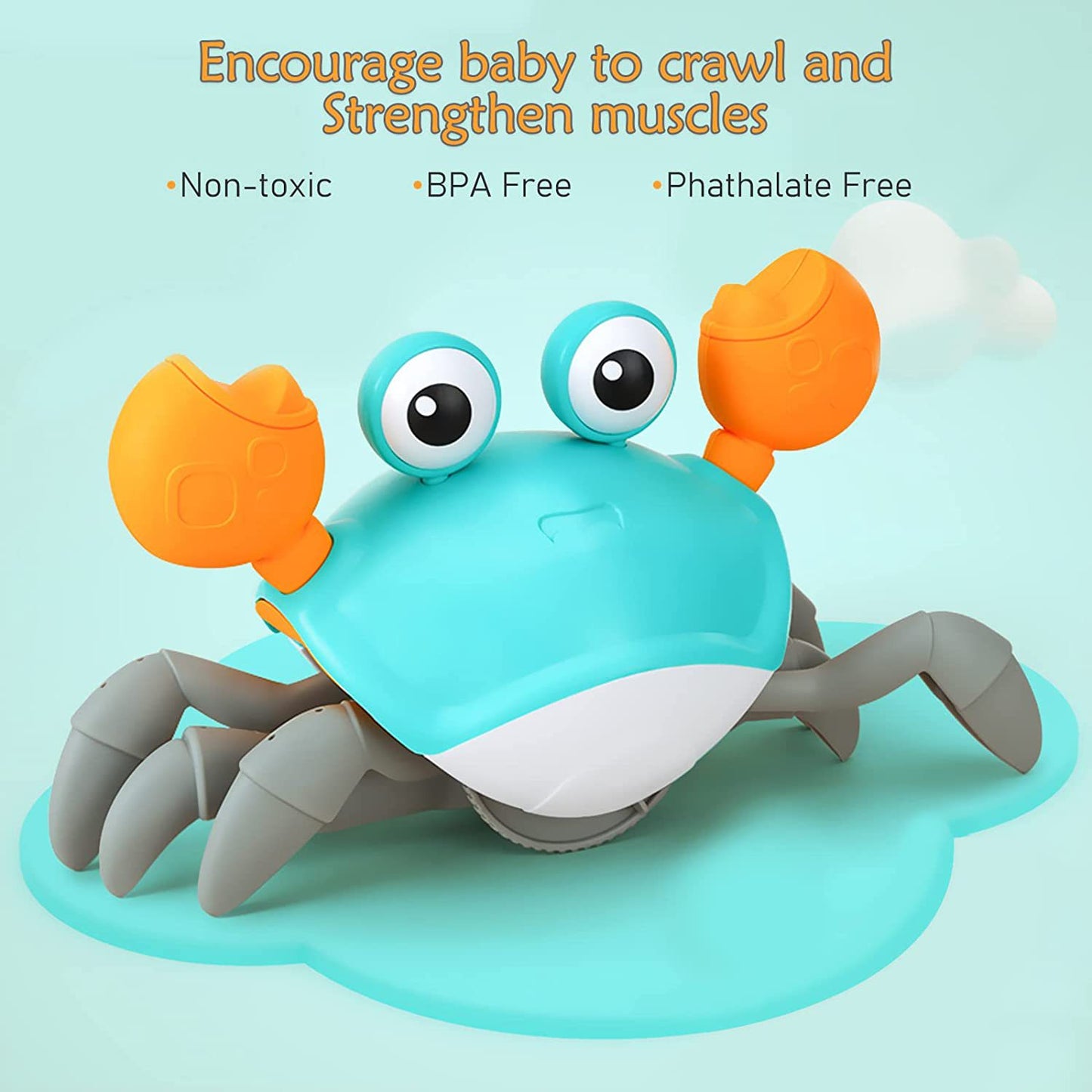 Interactive Crawling Crab Baby Toy with Music, Lights & Obstacle Avoidance(Orange) - Image 2