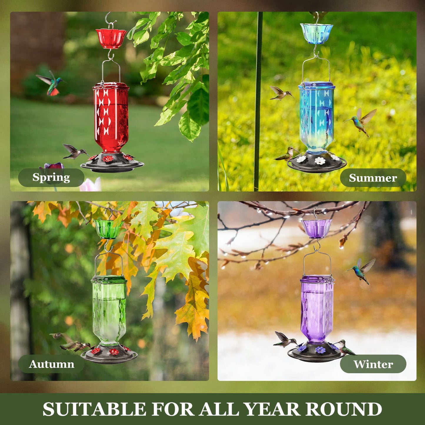 Elegant Hanging Hummingbird Feeder - Decorative Glass Nectar Bottle with Ant Moat, 6 Feeding Ports(Red) - Image 6