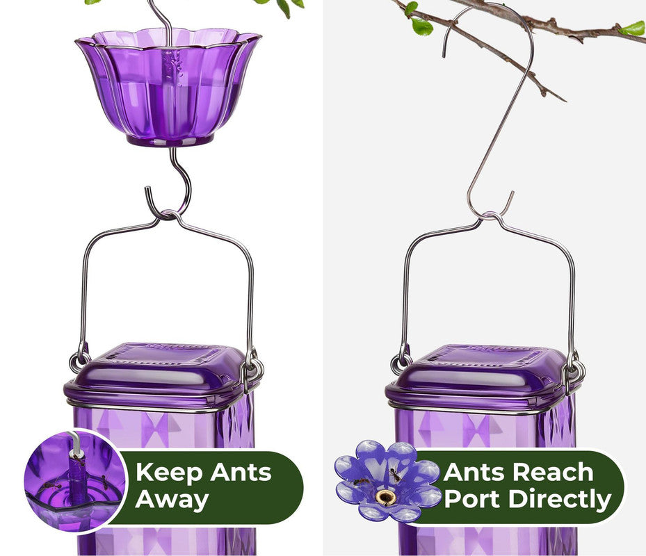 Elegant Hanging Hummingbird Feeder - Decorative Plastic Nectar Bottle with Ant Moat, 6 Feeding Ports(Blue) - Image 5