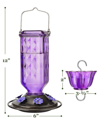 Elegant Hanging Hummingbird Feeder - Decorative Glass Nectar Bottle with Ant Moat, 6 Feeding Ports(Green) - Image 2