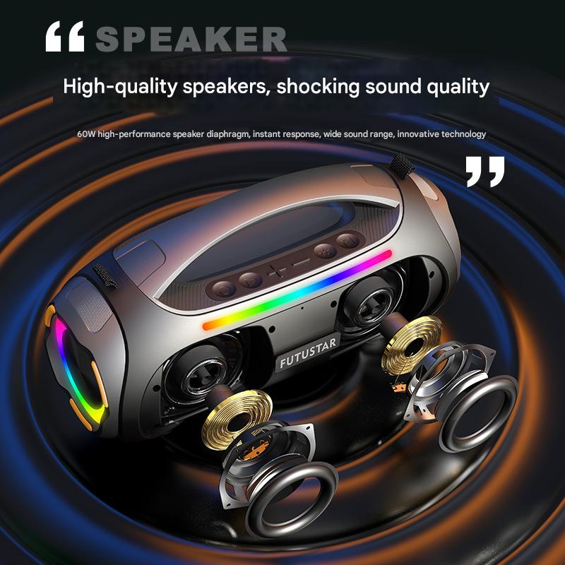 Portable Bluetooth 5.3 Speaker - 60W Powerful Sound, RGB Lights, Multiple Inputs(Red) - Image 3