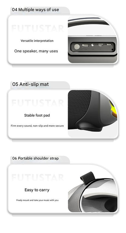 Portable Bluetooth 5.3 Speaker - 60W Powerful Sound, RGB Lights, Multiple Inputs(Red) - Image 7