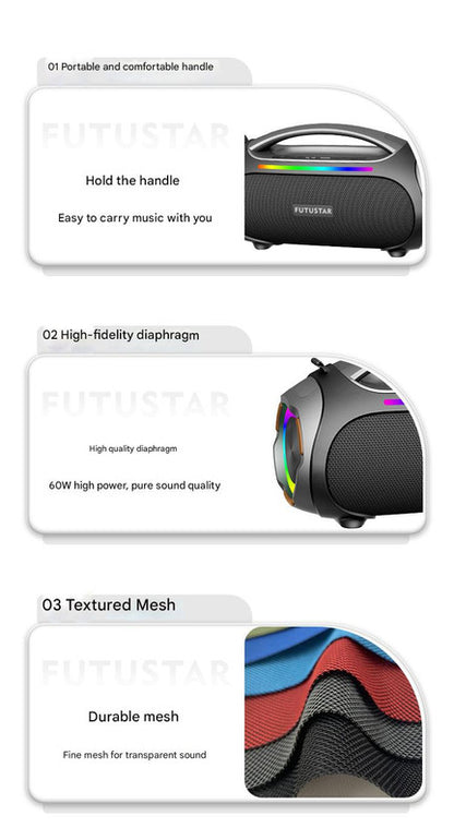 Portable Bluetooth 5.3 Speaker - 60W Powerful Sound, RGB Lights, Multiple Inputs(Green) - Image 6