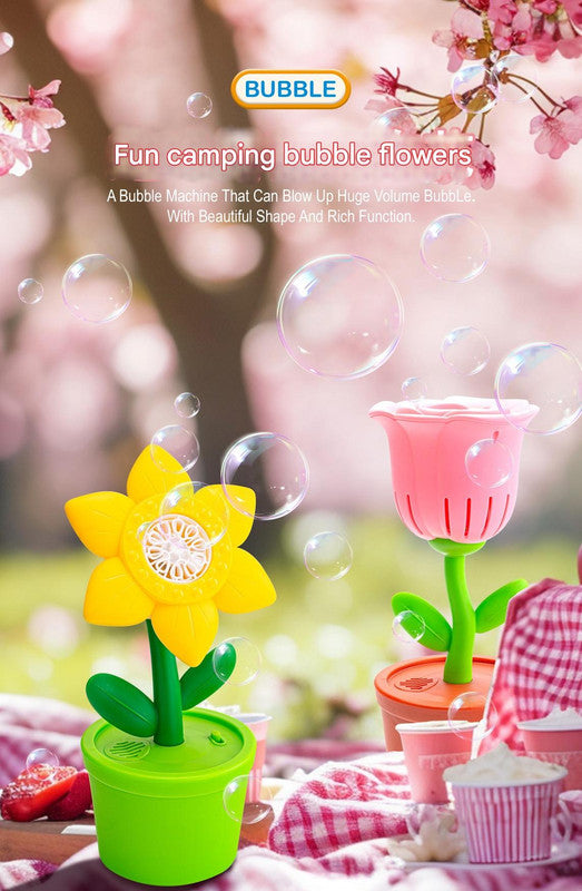Electric Flower Bubble Machine with Music - Rechargeable, 10-Hole Output(Red) - Image 2