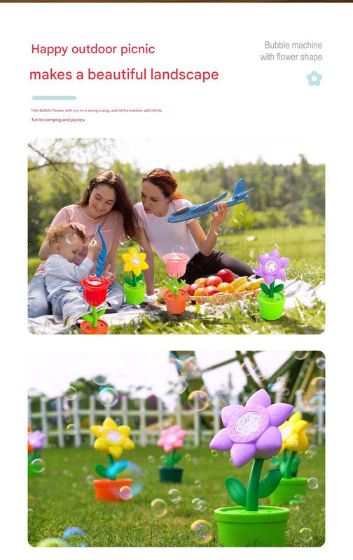 Electric Flower Bubble Machine with Music - Rechargeable, 10-Hole Output(Pink) - Image 3