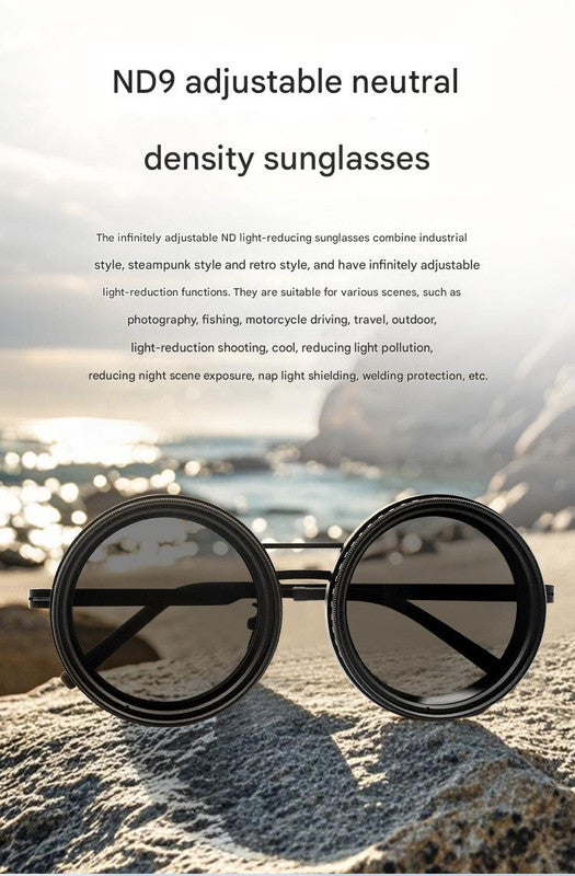 Adjustable ND9 Filter Sunglasses,Steampunk Retro Design with Polarized HD Anti-Glare Lenses(gold) - Image 2
