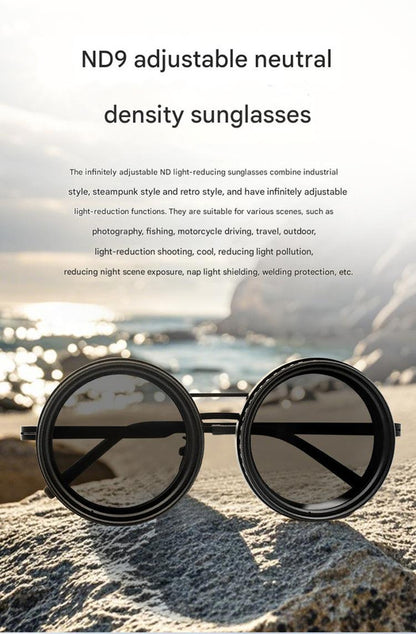 Adjustable ND9 Filter Sunglasses,Steampunk Retro Design with Polarized HD Anti-Glare Lenses(black) - Image 2