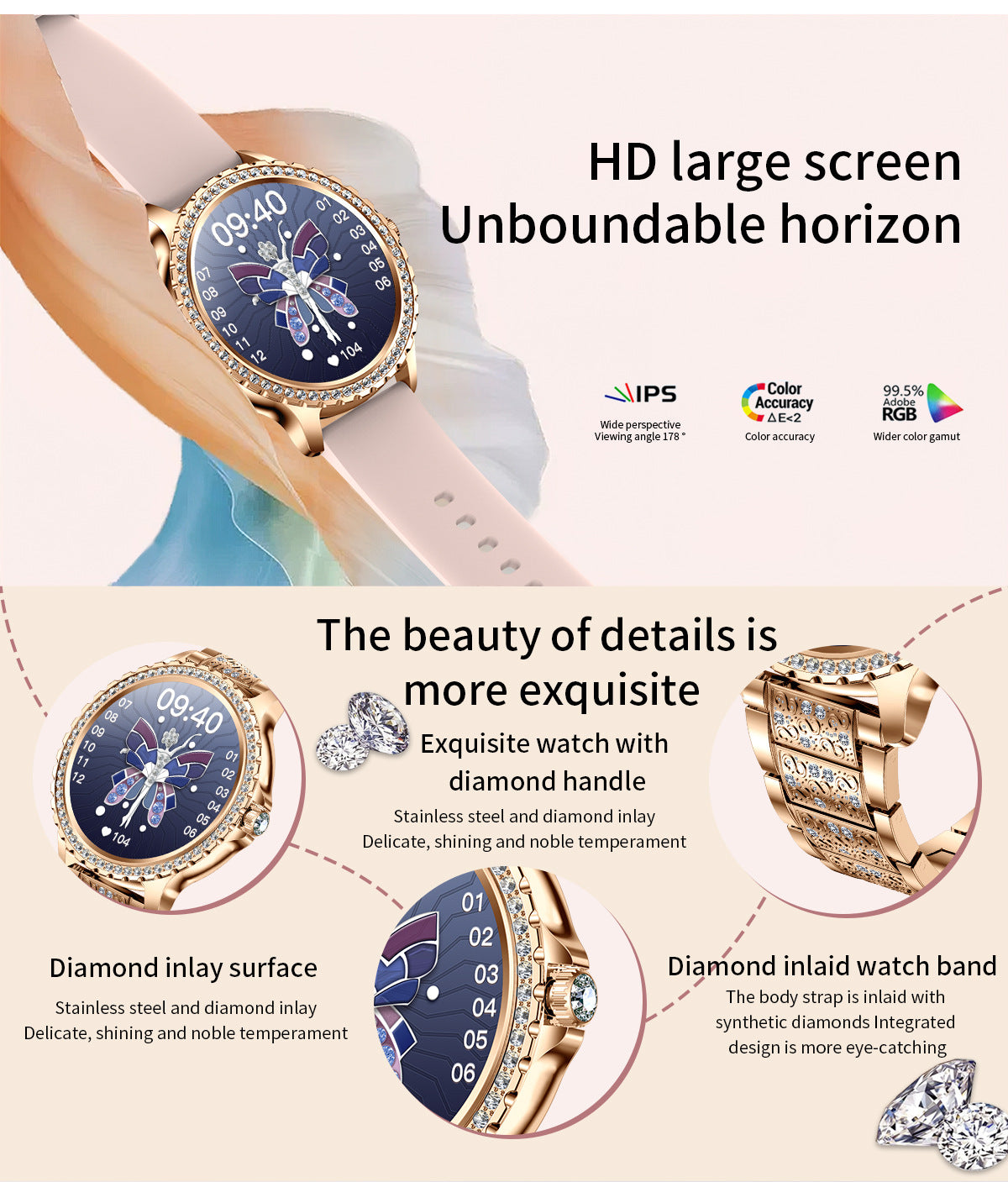 Elegant Women's Smartwatch,HD Touchscreen, Bluetooth Calls, Health Monitoring(Black) - Image 4