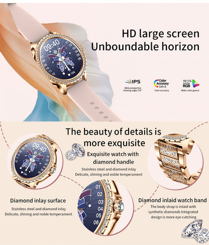 Elegant Women's Smartwatch,HD Touchscreen, Bluetooth Calls, Health Monitoring(Gold Thin Steel Strip) - Image 4