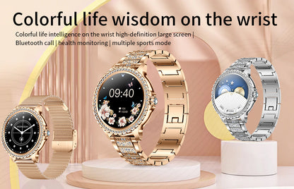 Elegant Women's Smartwatch,HD Touchscreen, Bluetooth Calls, Health Monitoring(Silver Thin Steel Strip) - Image 2