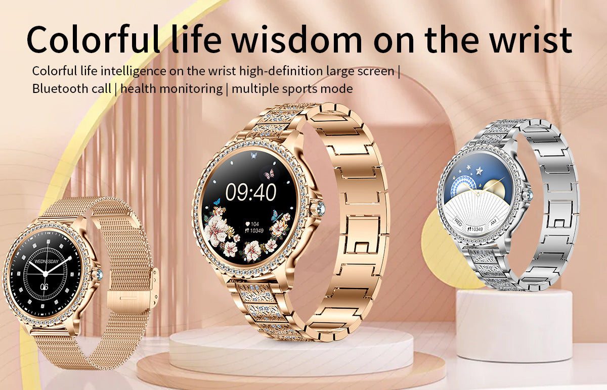 Elegant Women's Smartwatch,HD Touchscreen, Bluetooth Calls, Health Monitoring(Black Thin Steel Strip) - Image 2