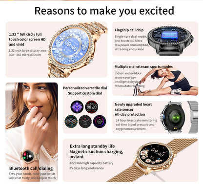 Elegant Women's Smartwatch,HD Touchscreen, Bluetooth Calls, Health Monitoring(Black Thin Steel Strip) - Image 3