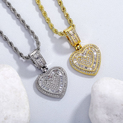 Iced Out Heart Pendant Necklace - 5A+ CZ Stones, 14K Gold Plated with Rope Chain(gold) - Image 2
