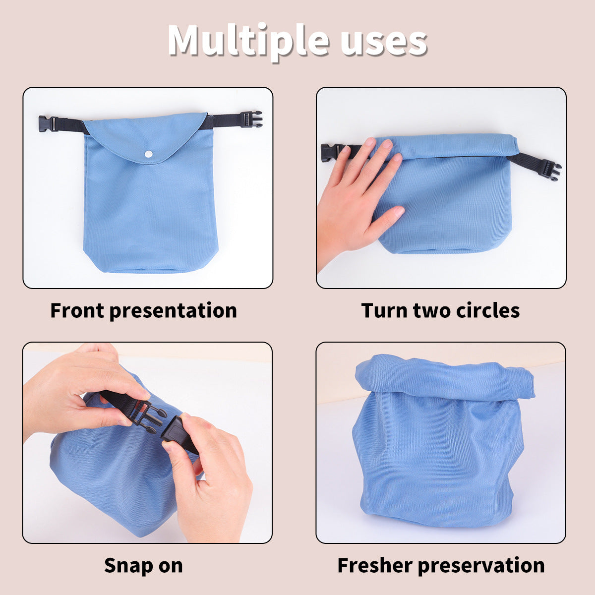 2-pcs Blue Portable Pet Food Storage Bag - Roll Top Treat Pouch for Travel & Walks - Image 4