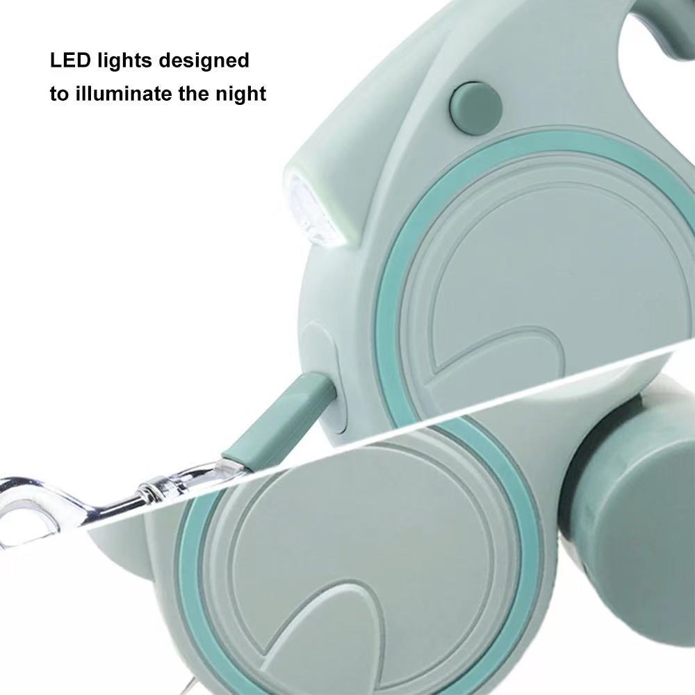 Green 3M Retractable Dog Leash - Built-in LED Light (No Batteries) and Bag Holder - Image 5