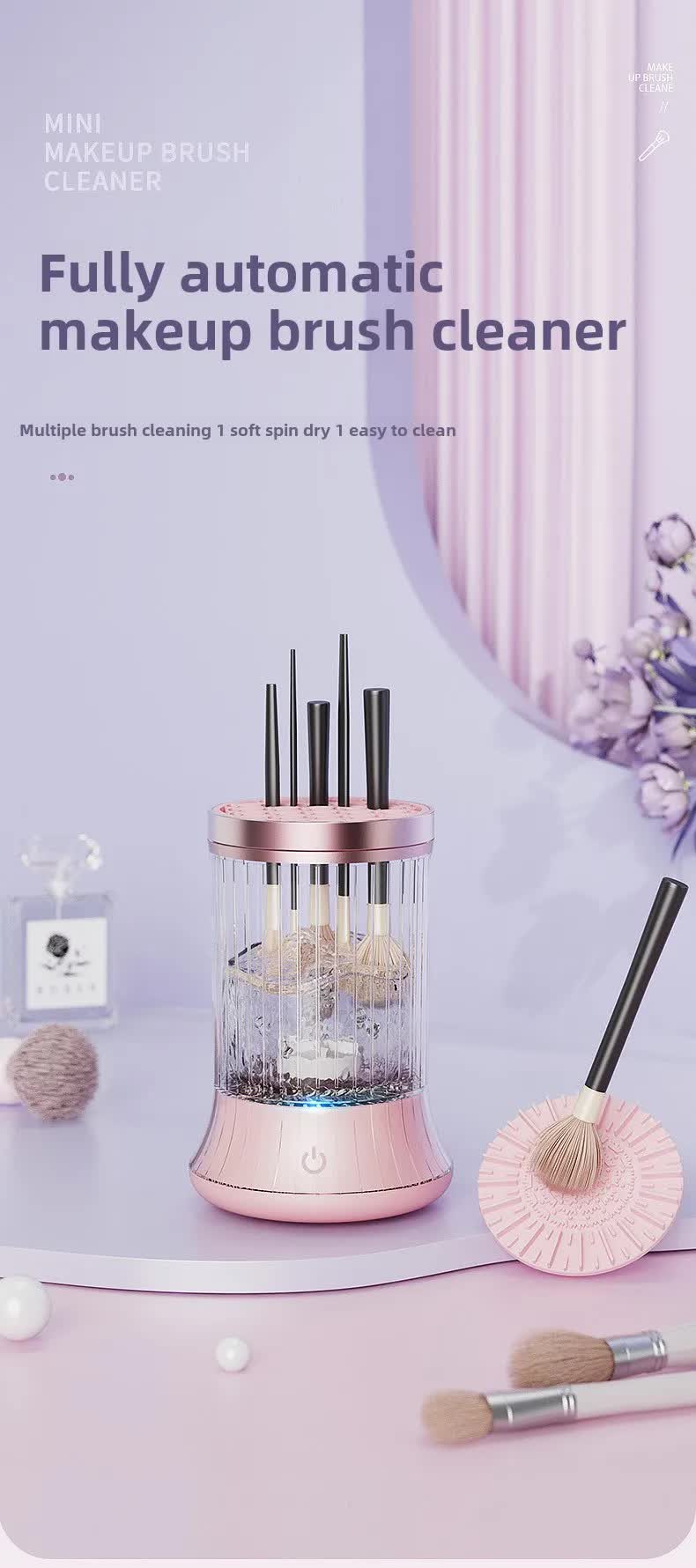 Pink Electric Makeup Brush Cleaner & Dryer Machine - Automatic Spinner Tool (Rechargeable model) - Image 2