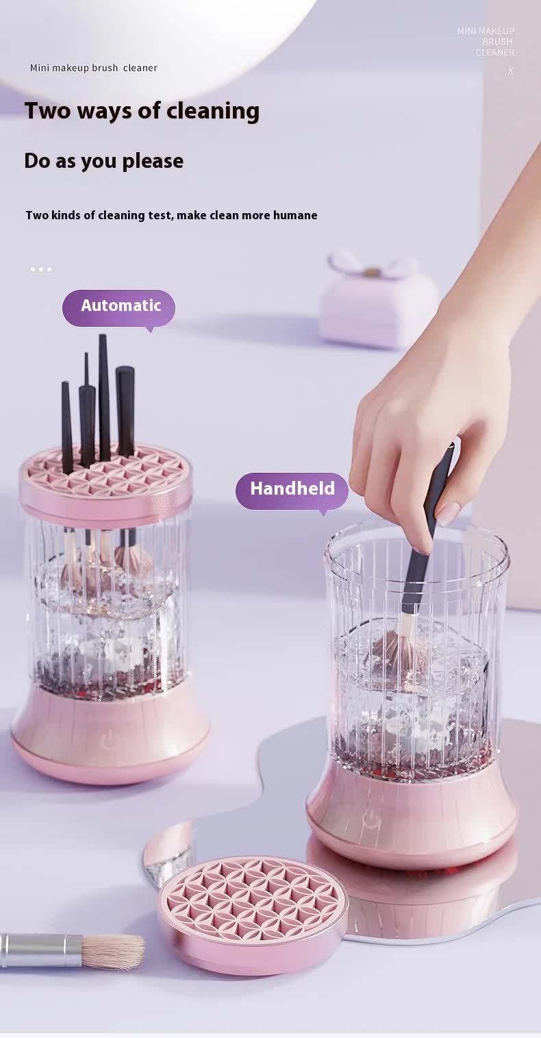 Pink Electric Makeup Brush Cleaner & Dryer Machine - Automatic Spinner Tool (Rechargeable model) - Image 4