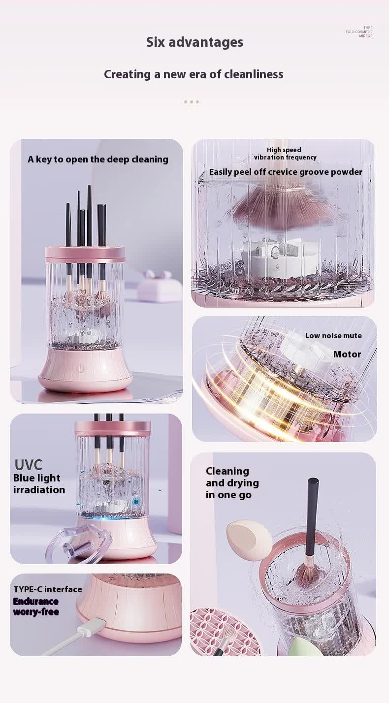 Pink Electric Makeup Brush Cleaner & Dryer Machine - Automatic Spinner Tool (Plug-in model) - Image 3