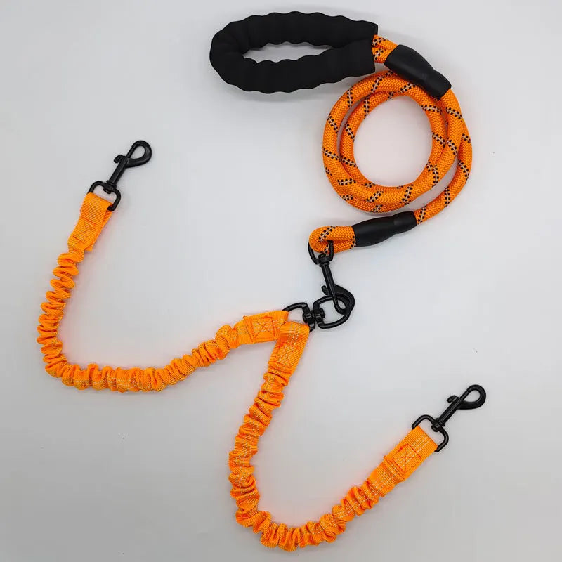 Orange Pet Double-Ended Rope + 1.5M Leash - Easy to walk two dogs, tangle-free design