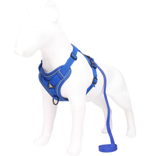 Blue Reflective Mesh Dog Harness and Leash Set - Adjustable No-Pull Vest - M