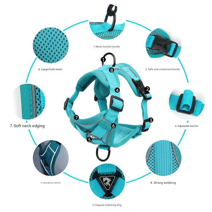 Blue Reflective Mesh Dog Harness and Leash Set - Adjustable No-Pull Vest - M - Image 4
