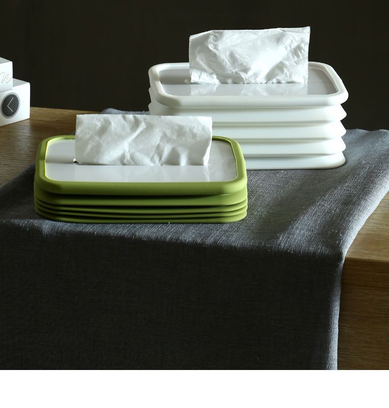 2-pcs White Silicone Tissue Box Holder - Automatic Self-Lowering Dispenser - Image 2
