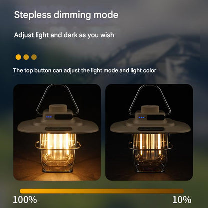 Black Vintage LED Camping Lantern - Rechargeable, Stepless Dimming, Power Bank - Image 4