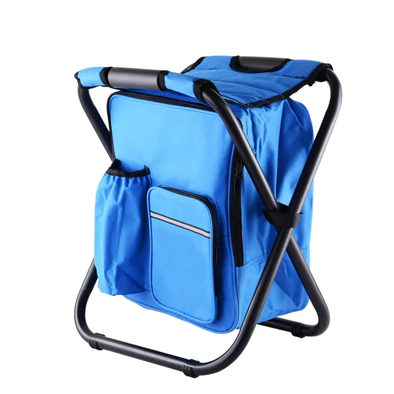 Blue Insulated Cooler Backpack Chair - Foldable Stool for Picnics & BBQ