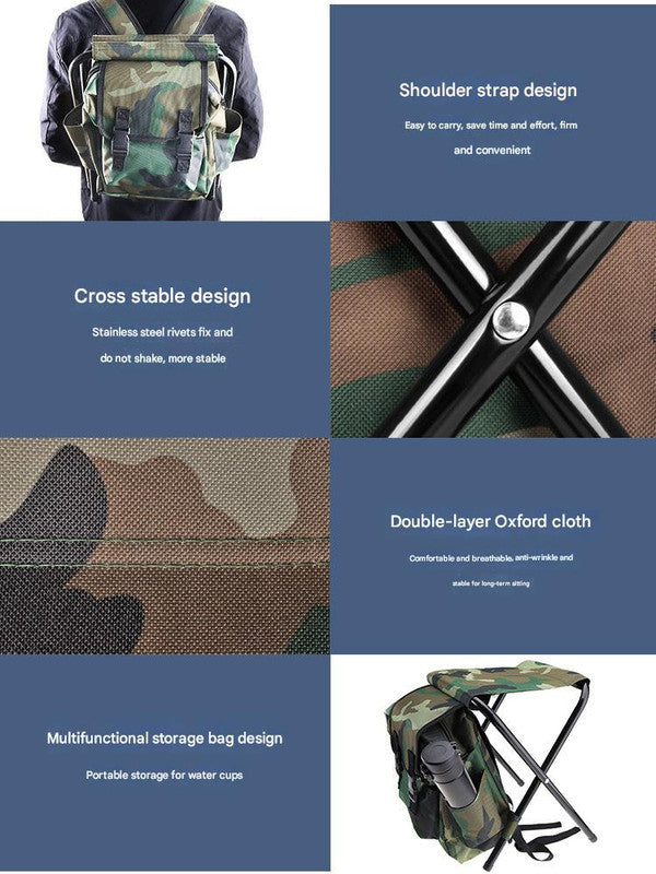 Folding Camo Backpack Stool - Portable Chair for Camping & Fishing - Image 5