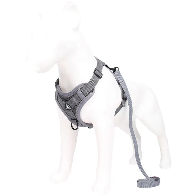 Grey Reflective Mesh Dog Harness and Leash Set - Adjustable No-Pull Vest - M - Image 2