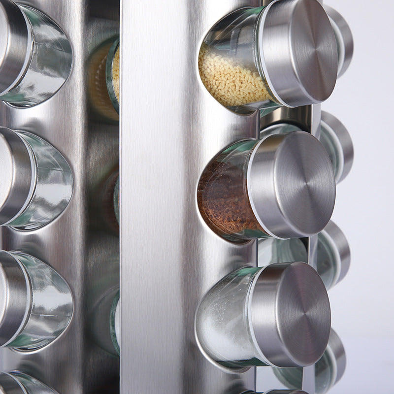 Modern stainless steel round rotating spice rack with 12 empty glass jars (88 ml each) - Image 2