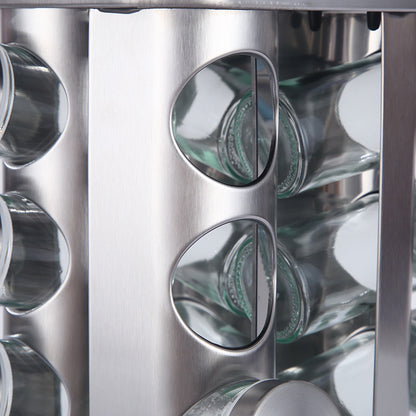 Modern stainless steel rounded corner rotating spice rack with 12 empty glass jars (88 ml each) - Image 4