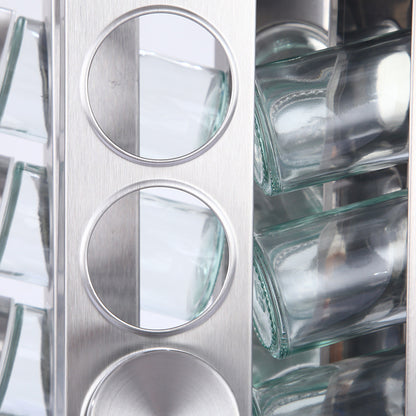 Modern stainless steel square spice revolving rack with 12 (88 ml each) empty glass jars - Image 4