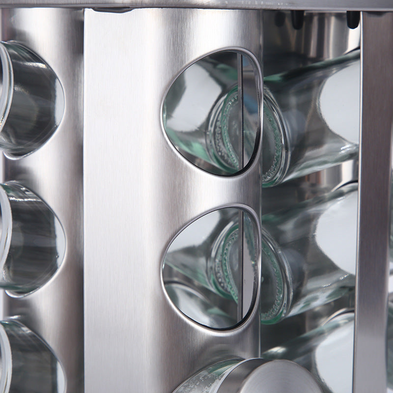Modern stainless steel rounded corner rotating spice rack with 16 empty glass jars (88 ml each) - Image 4
