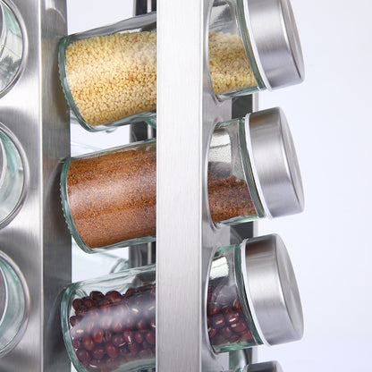 Modern stainless steel square spice revolving rack with 16 (88 ml each) empty glass jars - Image 3