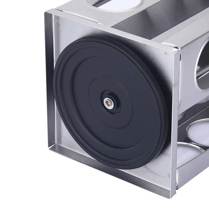 Modern stainless steel square spice revolving rack with 16 (88 ml each) empty glass jars - Image 5