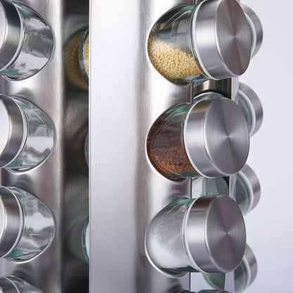 Modern stainless steel round-top rotating spice rack with 16 empty glass jars (88 ml each) - Image 4