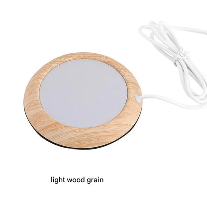 USB Cup Warmer - Wood Grain Electric Beverage Heater for Desk Office Home