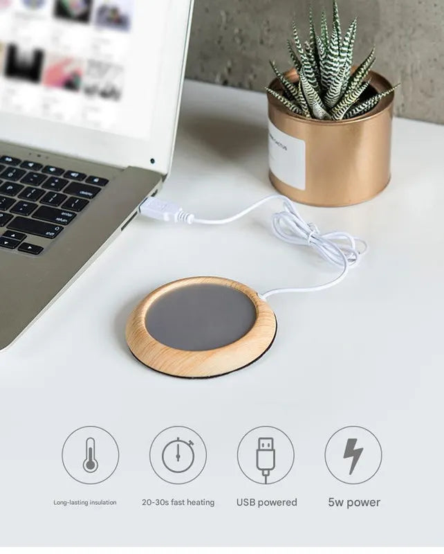 USB Cup Warmer - Wood Grain Electric Beverage Heater for Desk Office Home - Image 3