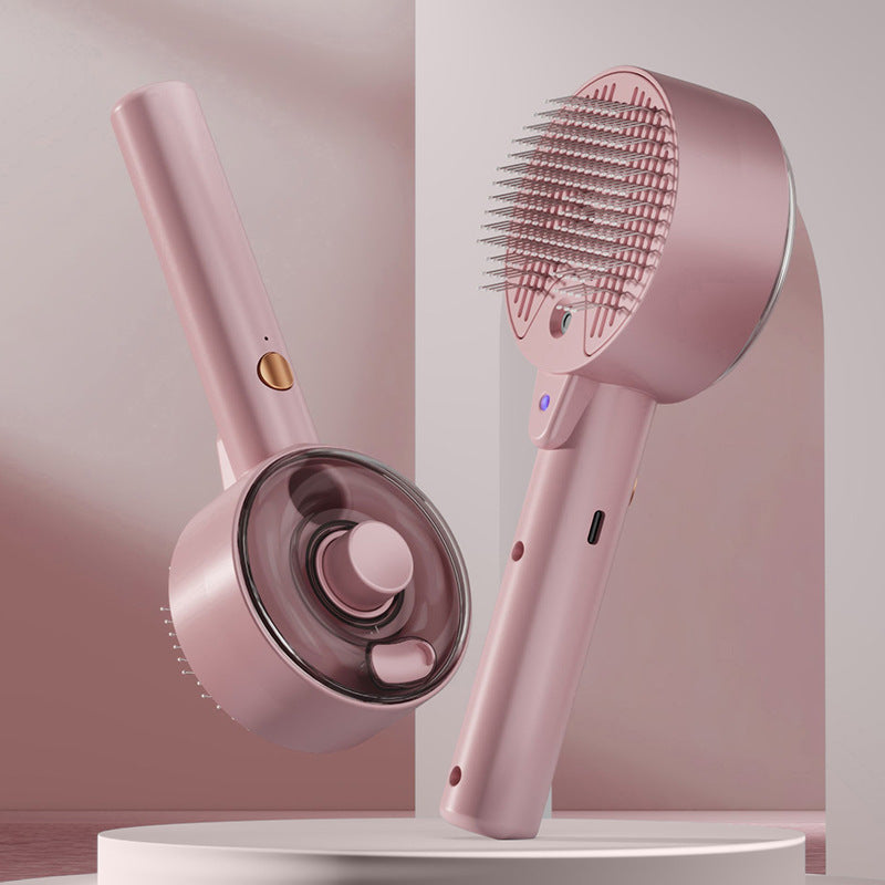 Pink Rechargeable Pet Grooming Brush with UVC Sterilizer & Mist Spray