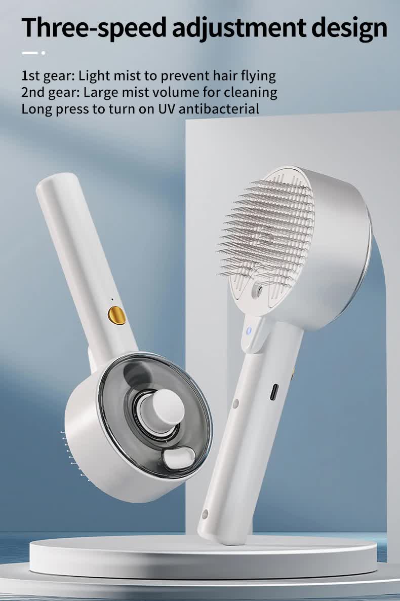 Pink Rechargeable Pet Grooming Brush with UVC Sterilizer & Mist Spray - Image 5
