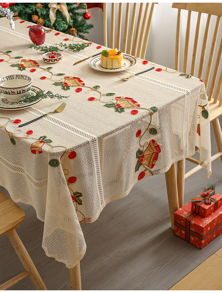 Embroidered Christmas Tablecloth - Embroidered Bells & Holly Design (140*240cm) - Image 5