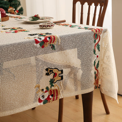 Embroidered Christmas Tablecloth - Embroidered Santa Claus, Reindeer (140*200cm) - Image 2