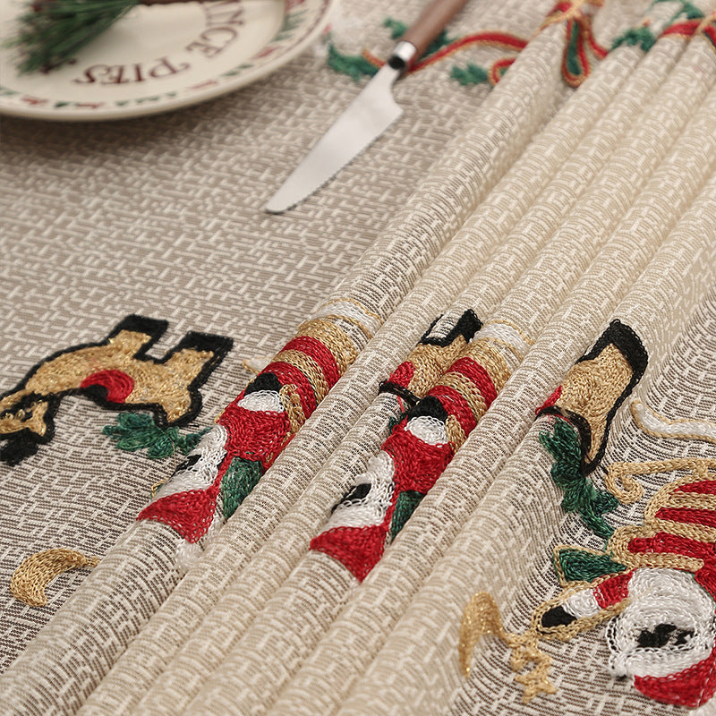 Embroidered Christmas Tablecloth - Embroidered Santa Claus, Reindeer (140*200cm) - Image 3
