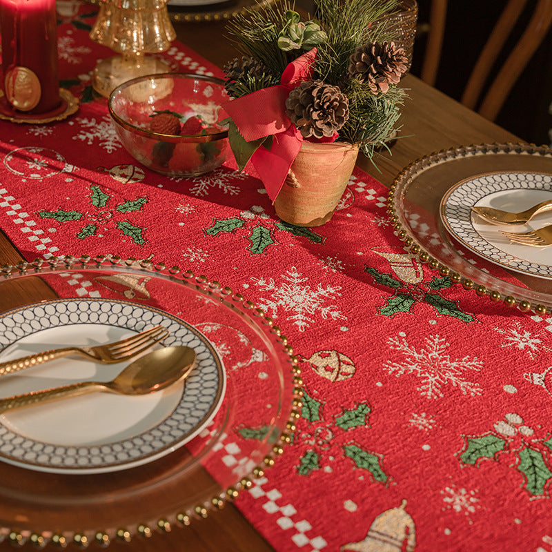 Red Christmas Table Runner with Tassels - Festive Snowflake & Bell Print (35*200cm) - Image 2