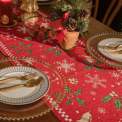 Red Christmas Table Runner with Tassels - Festive Snowflake & Bell Print (35*220cm) - Image 2