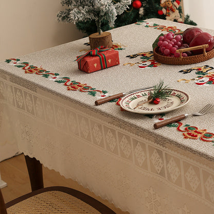 Embroidered Christmas Tablecloth - Embroidered Santa Claus, Reindeer (140*140cm) - Image 6