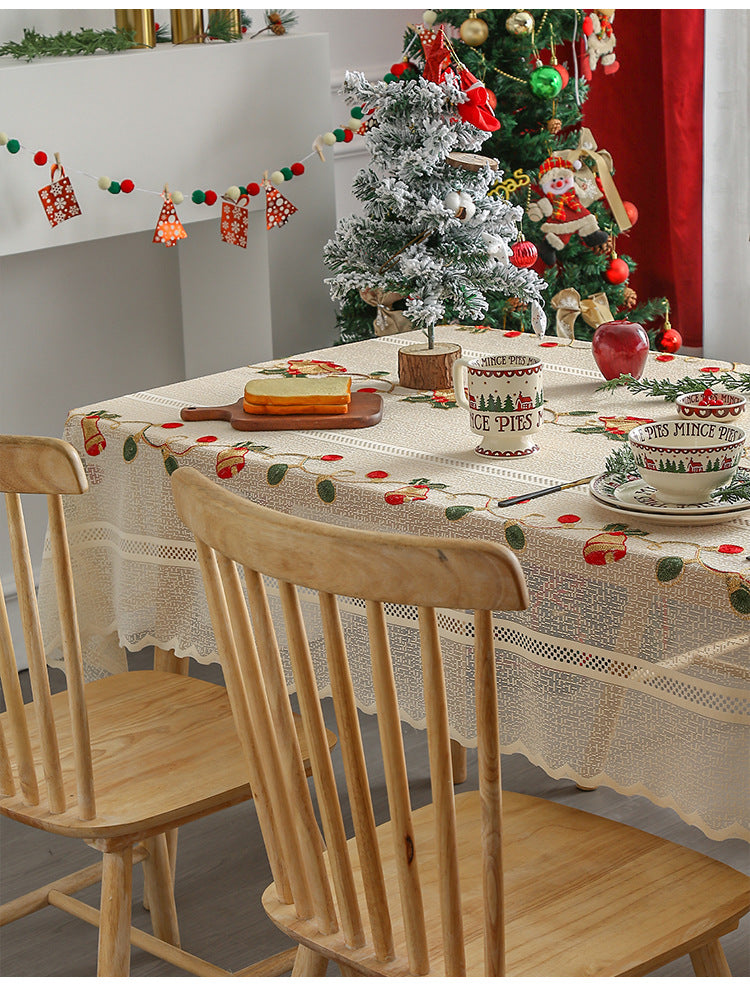 Embroidered Christmas Tablecloth - Embroidered Bells & Holly Design (140*305cm) - Image 6