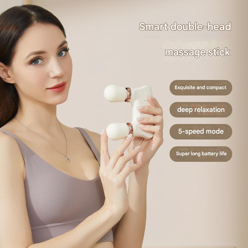 White Portable Dual Head Mini Massager - 5 Modes, Quiet Operation, USB-C Rechargeable - Image 2